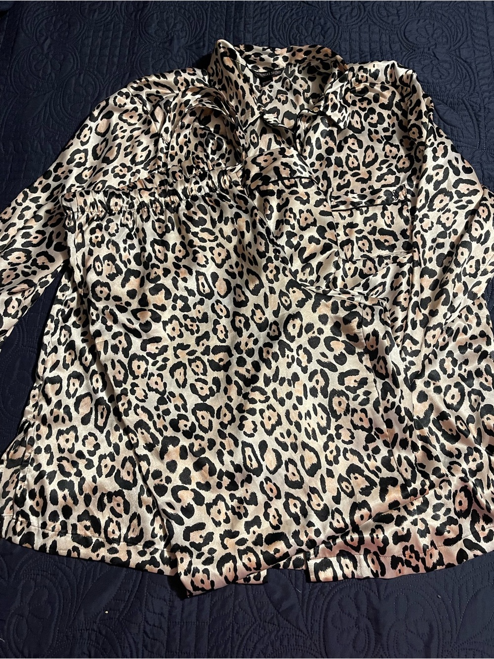 PINK Victoria's Secret Leopard Satin Pajama Top - Beige & Black